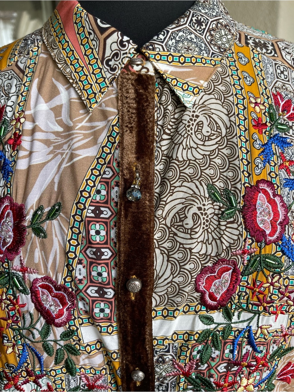 Aratta Brown Teal & White Mixed Print Blouse - Picture 5 of 13